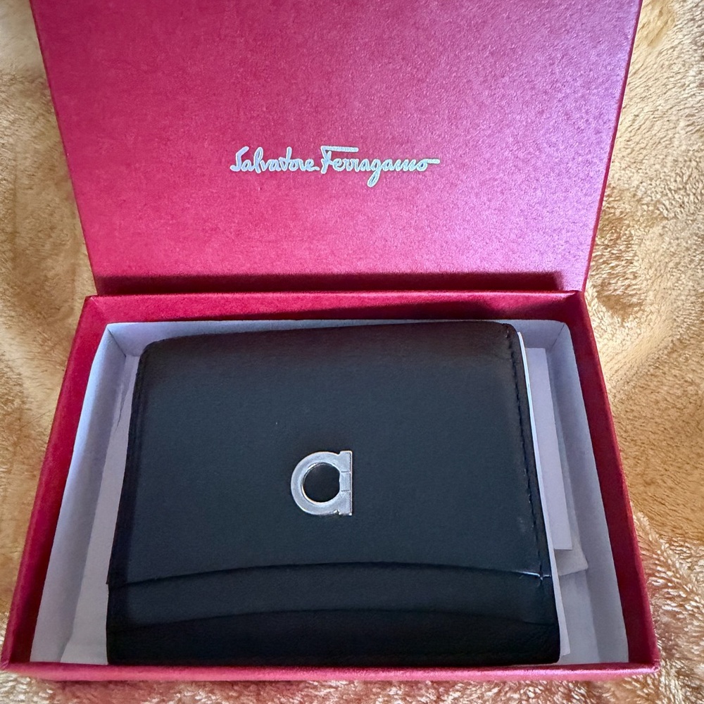 Salvatore Ferragamo Black Wallet with Silver Gancini